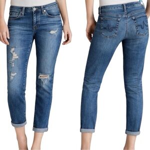AG The Stilt Roll-Up Cigarette Roll-Up Jeans Size 27 Distressed Blue
